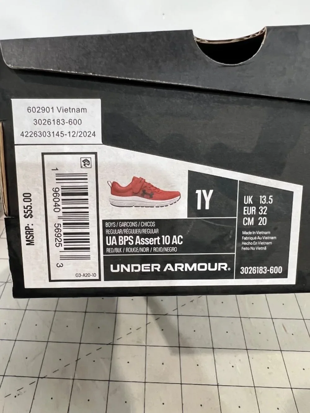 Under Armour Assert 10 AC Running Shoes Red, Sz. 1 Youth Boys New - Picture 3 of 6
